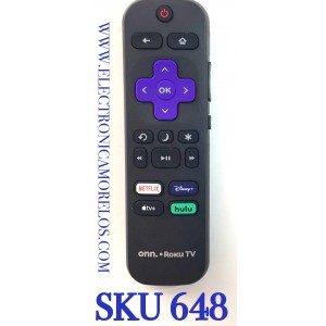 CONTROL REMOTO PARA SMART TV ONN ROKU / NUMERO DE PARTE 3226001051 / RC-AFIR / GZL-P20022 / MODELO 100012588